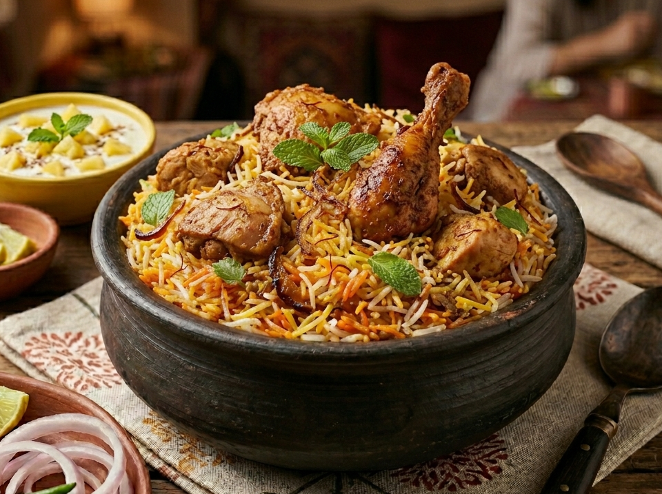 Hyderabadi Chicken Dum Biryani ( Full - 6 Pcs - 1 Kg )